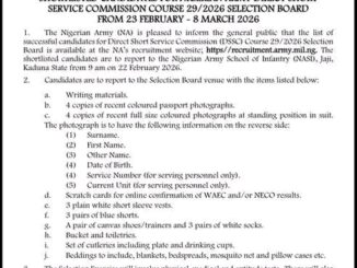 Nigerian Army DSSC 29/2026 Shortlisted Candidates