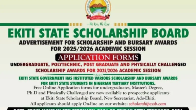 Ekiti State Scholarship Board 2025/2026