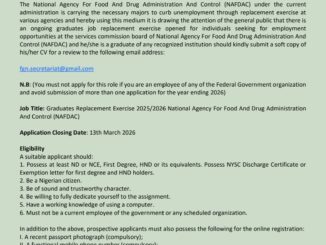 NAFDAC Graduates Replacement Exercise 2026