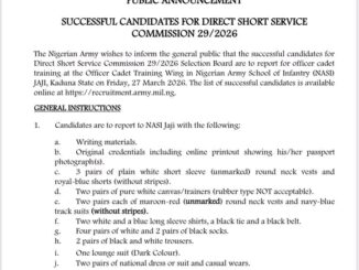Nigerian Army DSSC 29/2026 List