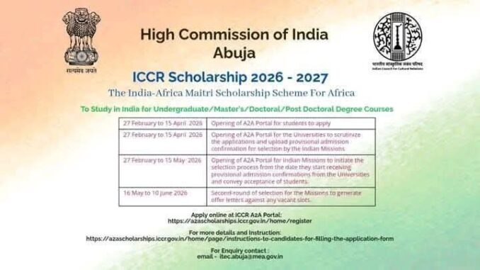 ICCR Scholarship 2026/2027